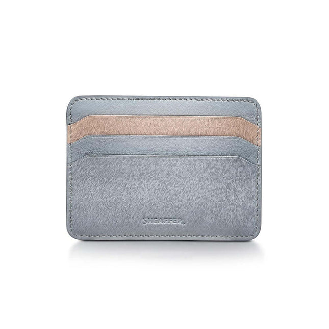 Sheaffer Expressions blue and pink leather credit card holder with RFID protection and dual-tone design.