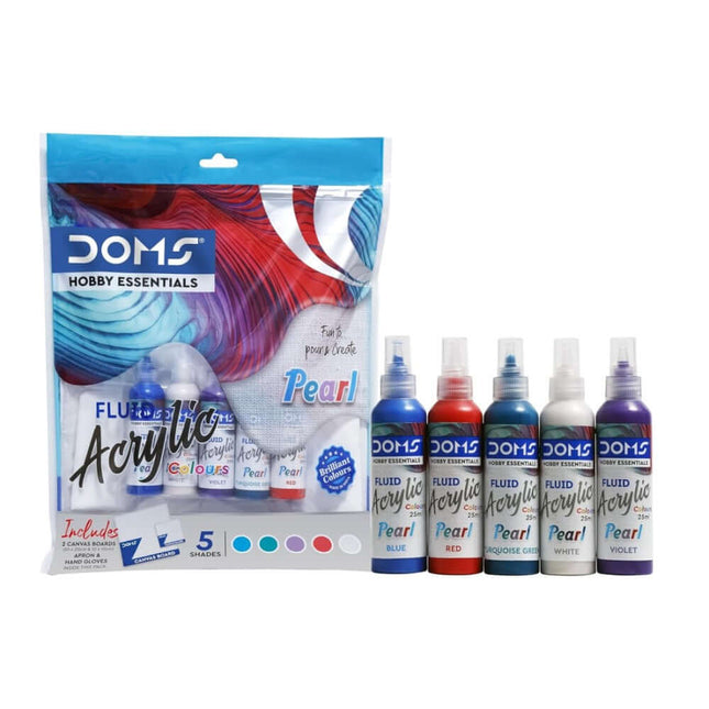DOMS Pearl Fluid Acrylic Colours Kit featuring vibrant colors for mixed media projects.