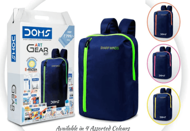 DOMS Art Gear Kit | Comes With Zipper Bag | Combination of 13 Stationery Items in four colors, neatly organized in a durable bag.