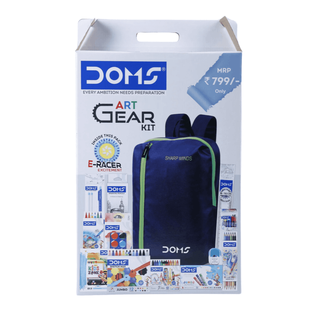 DOMS Art Gear Kit | Comes With Zipper Bag | Combination of 13 Stationery Items in a durable packaging.