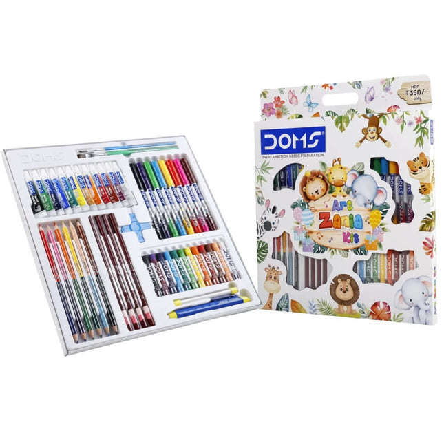 DOMS Art Zania Kit | Stationery Kit of 8 Assorted Items featuring colorful drawing tools and packaging.