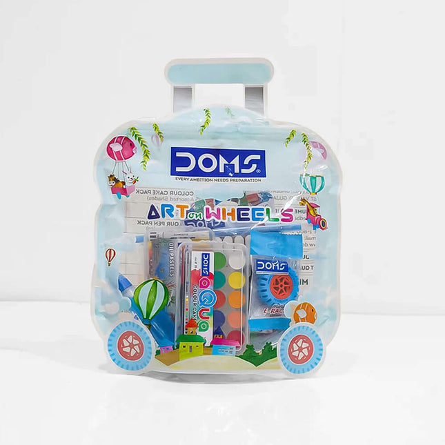 DOMS Art on Wheels Kit | Stationery Kit of 8 Assorted Items in a colorful, portable art case with accessories.