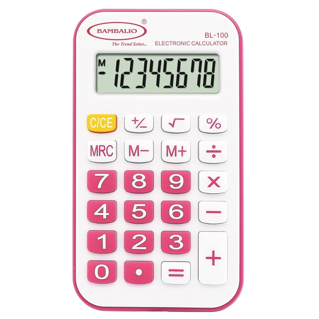 Bambalio BL-100 8 Digits Pocket Calculator with large display and rubber keys.