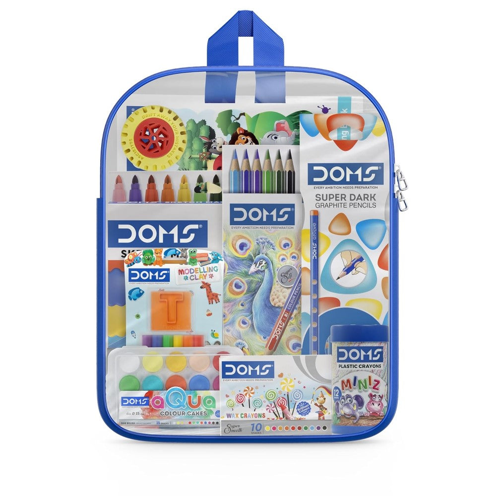 Doms Junior Art Kit | Comes With Transparent Zipper Bag | Combination of 8 Stationery Items