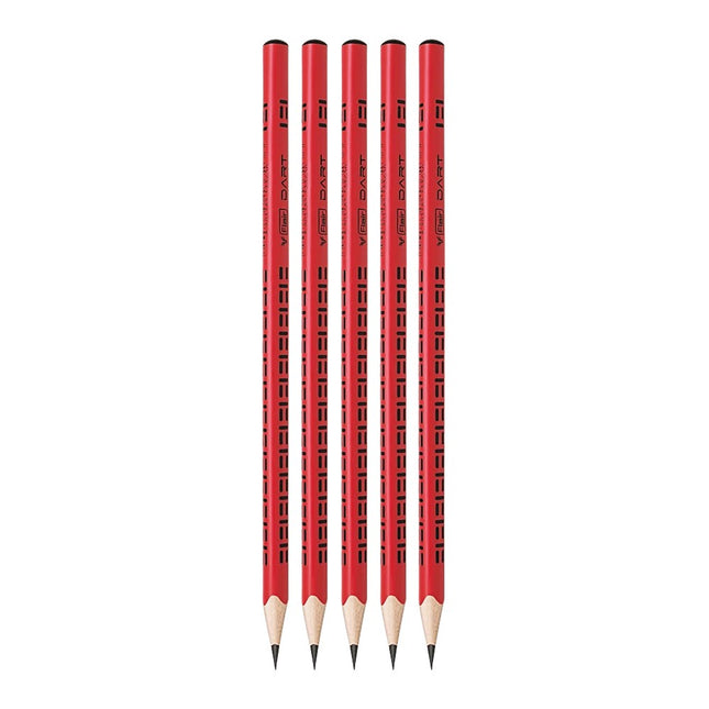 Flair Creative Dart Extra Dark Pencils set, featuring five red pencils with high-grade HB leads for smooth writing.