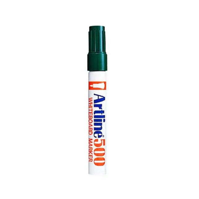 Artline EK 500 White Board Marker with green cap for clear writing on whiteboards in offices and classrooms.