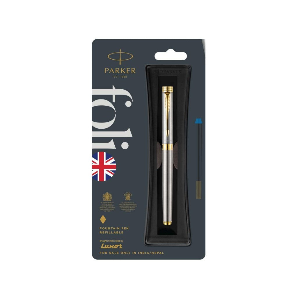 Parker Folio Stainless Steel Fountain Pen with Quink Converter