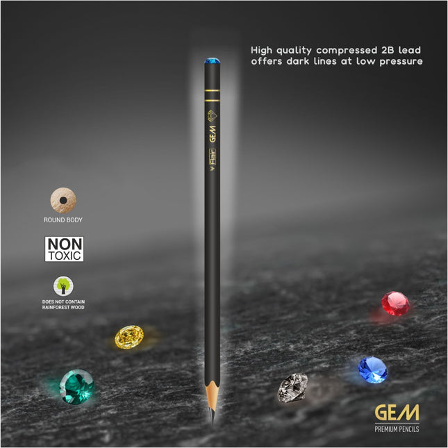Flair Creative Gem Extra Dark Pencil with 2B lead, featuring non-toxic materials and round body design.