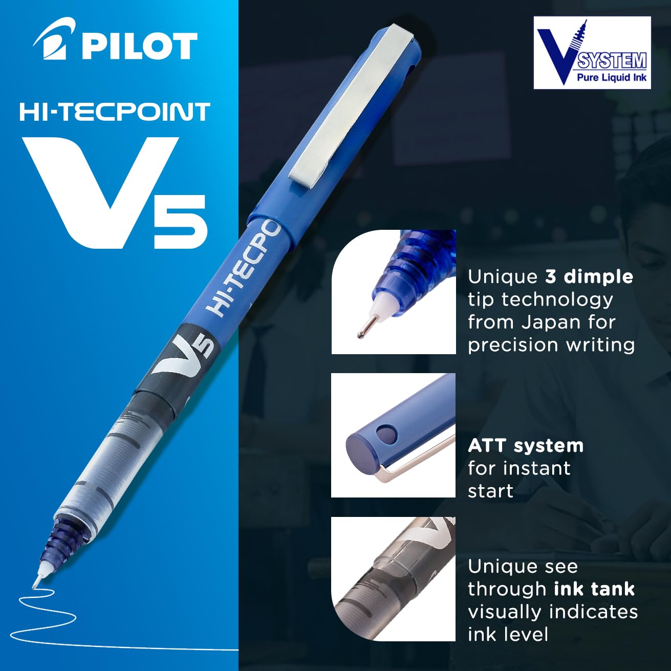 Pilot Hi-Tecpoint V5 0.5mm Extra Fine Point Pure Liquid Ink Roller Ball Pen