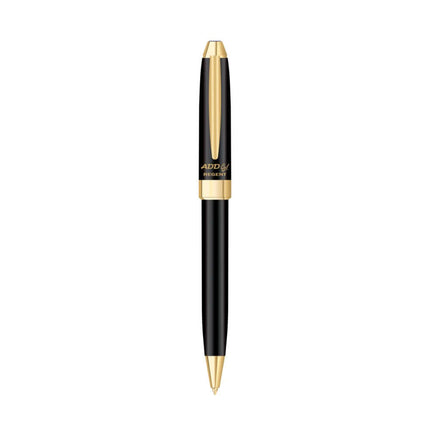 Add Gel Regent Ball Roller Pen in sleek black and gold design, perfect for precise writing.