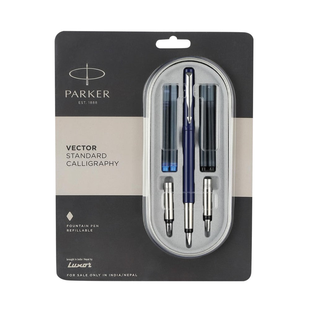Parker Vector Standard Calligraphy Fountain Pen, 7 Pieces Set