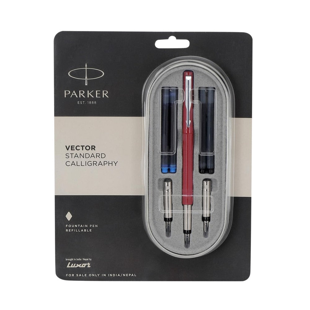 Parker Vector Standard Calligraphy Fountain Pen, 7 Pieces Set
