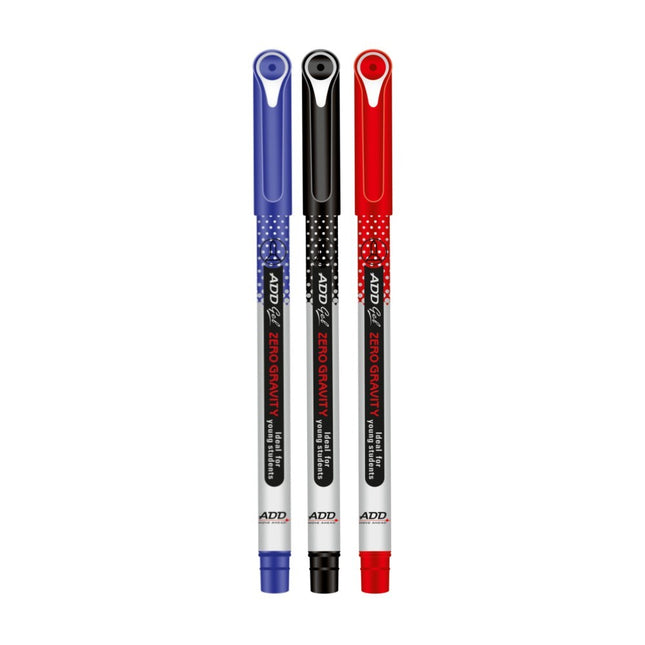 Add Gel Zero Gravity Gel Pen in blue, black, and red colors for smooth writing experience.