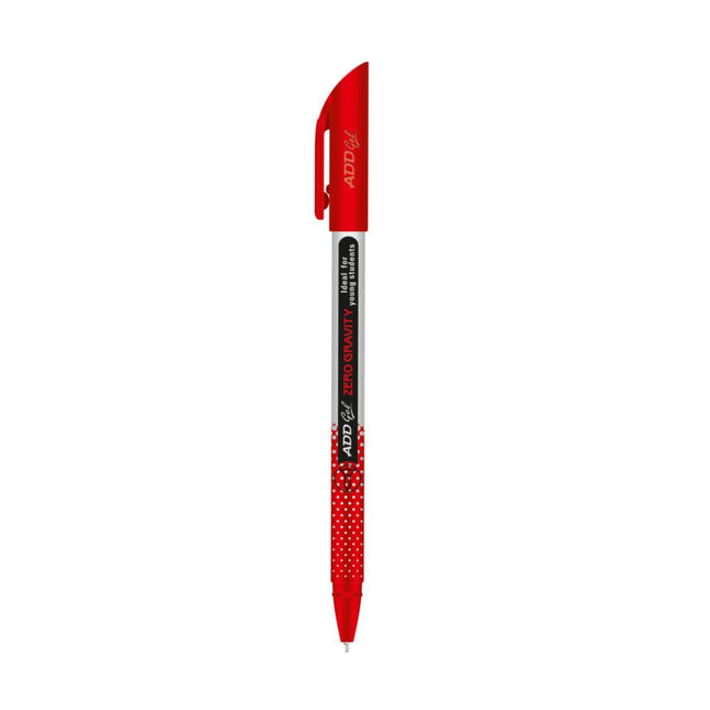 Add Gel Zero Gravity Gel Pen in red, featuring a modern polka-dotted design for smooth writing.