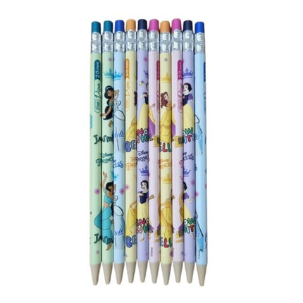 Flair Diva 2.0mm Mechanical Pencil | Pack of 10 | Includes 1 Eraser and 1 Sharpener featuring Disney Princess designs.