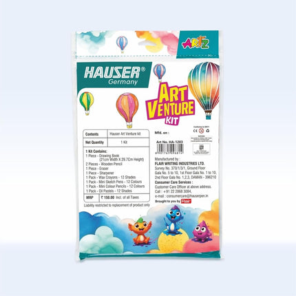 Hauser Artz Art Venture Kit | Stationery Kit of 9 Assorted Items packaging with colorful hot air balloons