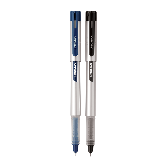 Unomax Caliber Fountain Pen | Includes 2 Ink Cartridges - features blue and black ink cartridges.