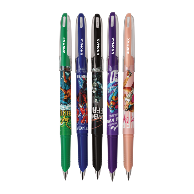 Unomax Tri-Fi Fountain Pen | Includes 2 Ink Cartridges in green, black, purple, blue, and pink colors