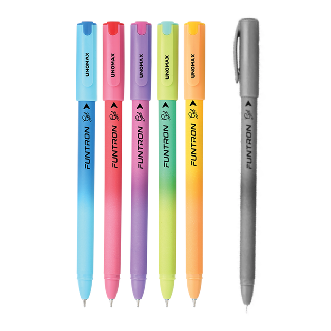 Unomax Funtron Gel Pen | Waterproof Ink | Ink Colour - Blue and Black including assorted vibrant colors.