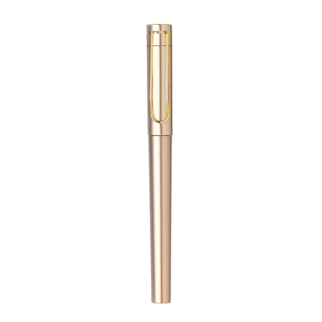 Unomax Satin Fountain Pen | Includes 3 Ink Cartridges and 1 Converter in gold finish with clip.