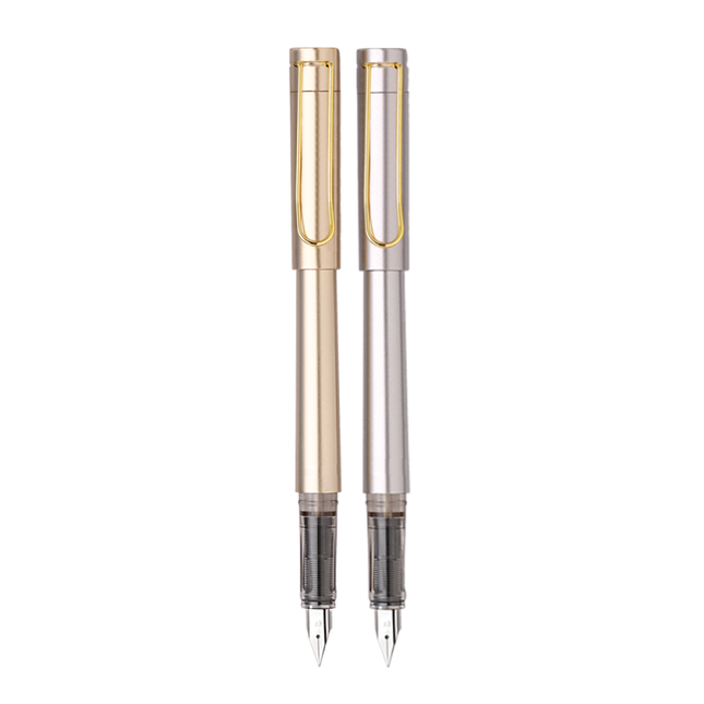 Unomax Satin Fountain Pen | Includes 3 Ink Cartridges and 1 Converter in premium gold and silver finishes.