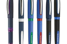 Schneider One Series rollerball pens displayed in various colors and tip sizes.
