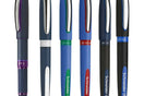 Schneider One Series rollerball pens displayed in various colors and tip sizes.