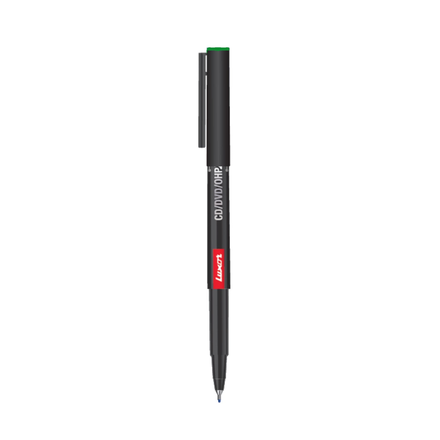 Luxor 1236 CD/DVD/OHP Marker | Ink Colour - Blue, Black, Red and Green showing the green ink option.