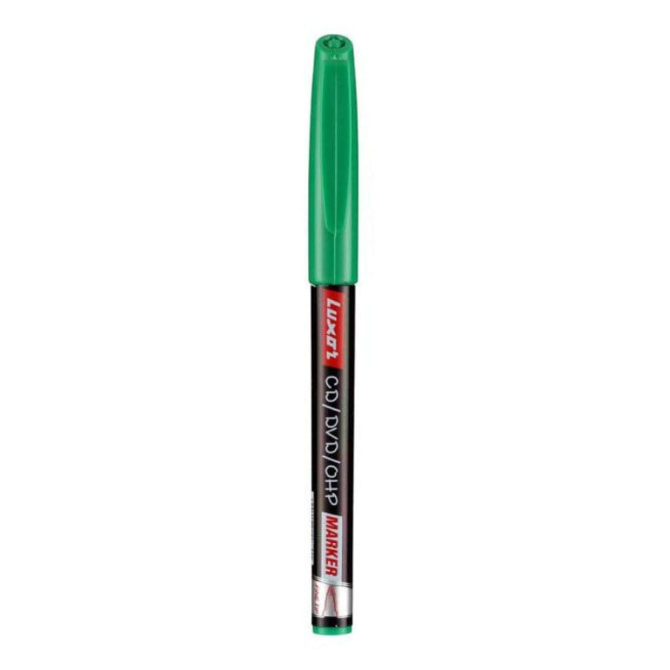 Luxor 1237NF CD/DVD/OHP Marker | Ink Colour - Blue, Black, Red and Green - Green marker displayed.