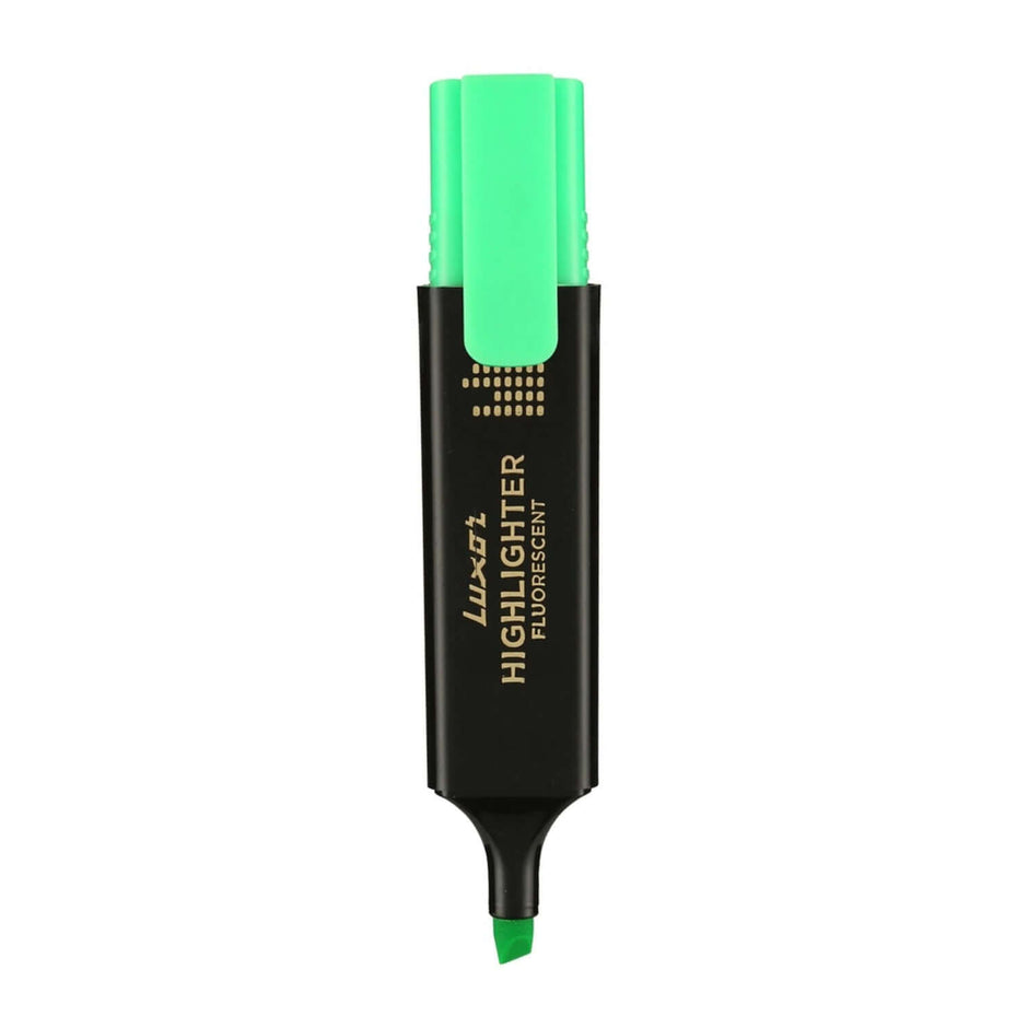 Luxor Fluorescent Highlighter pen in vibrant green color for marking important text and notes.