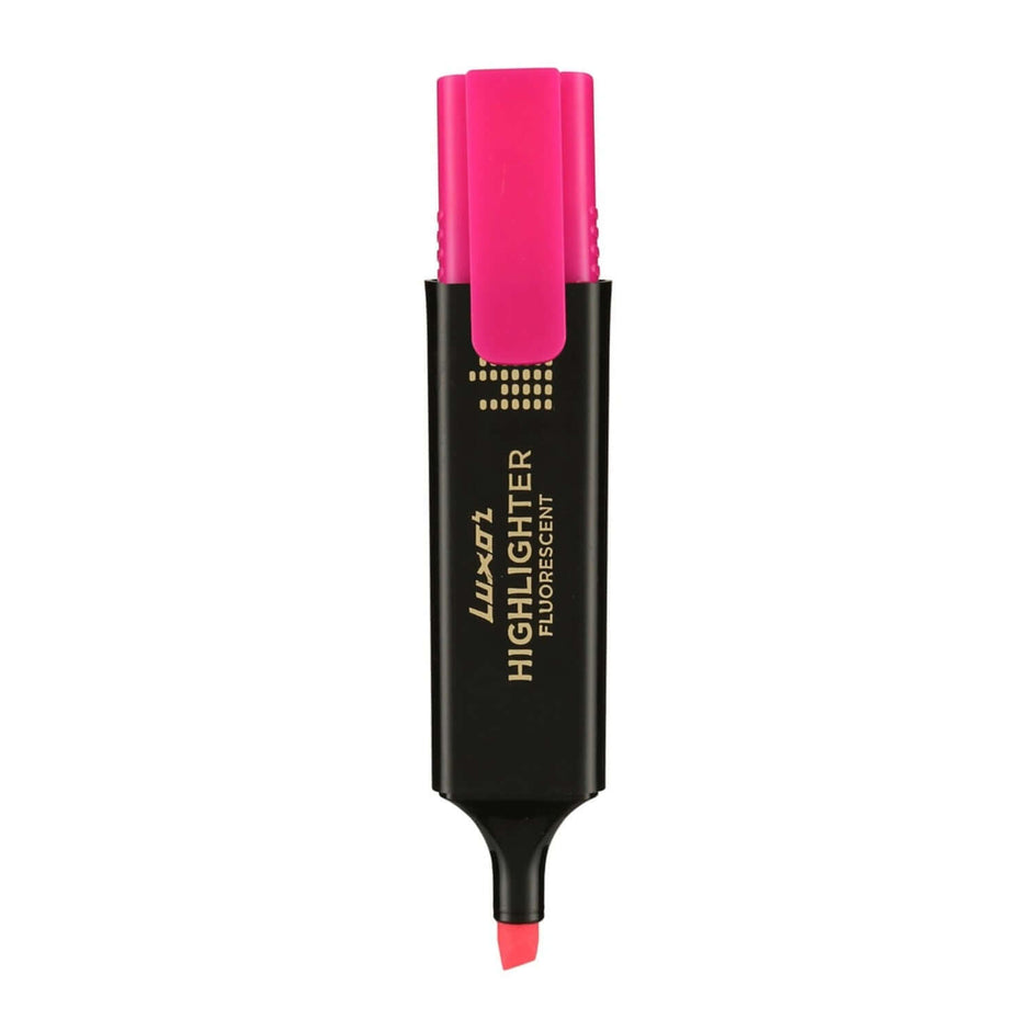 Luxor Fluorescent Highlighter pen in pink, ideal for highlighting text and notes.