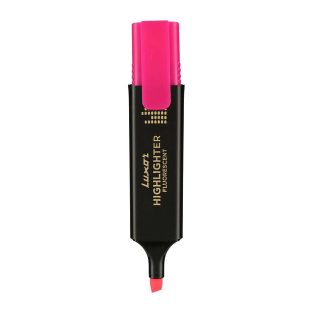 Luxor Fluorescent Highlighter pen in pink, ideal for highlighting text and notes.