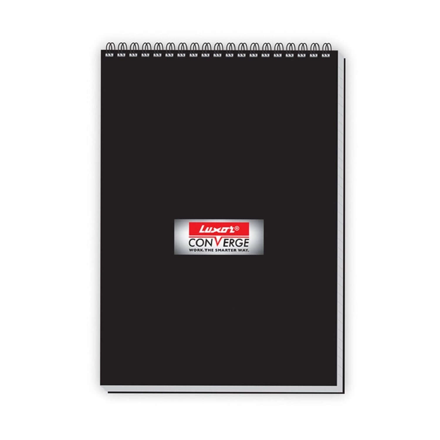Luxor Converge Pocket Note Book | Size - 7.4cm x 10.5cm with a black cover and spiral binding.