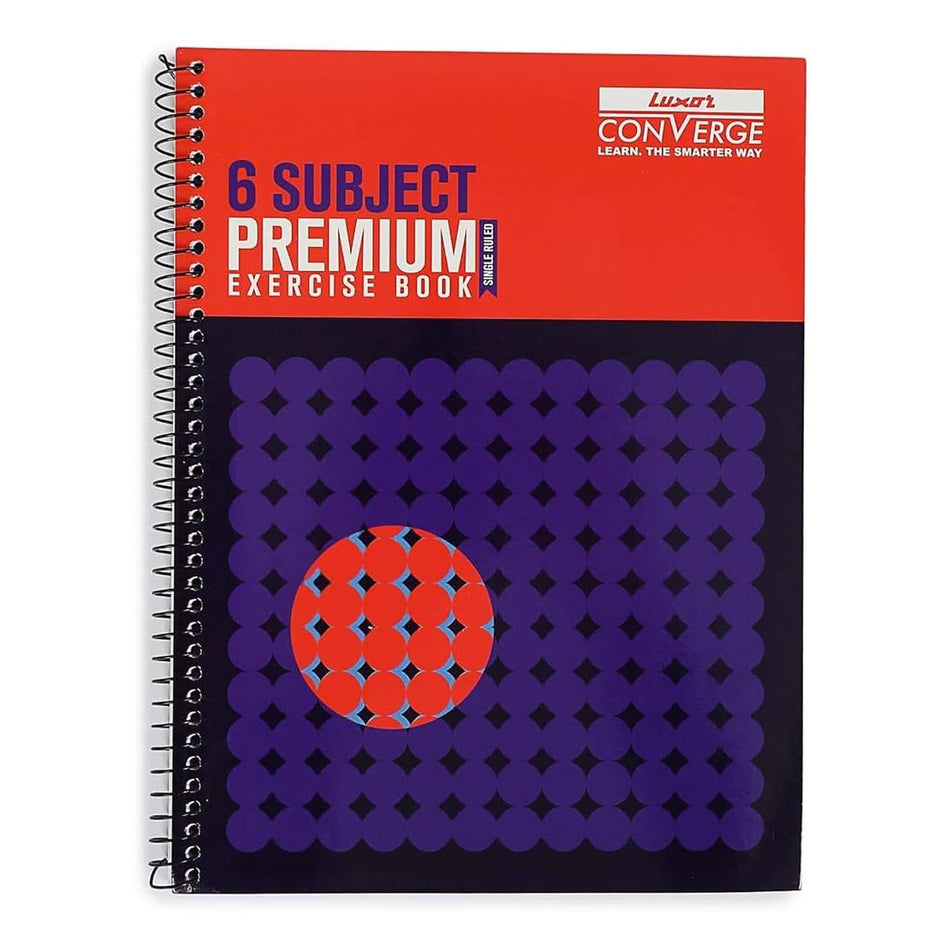 Luxor Premium 6 Subject Note Book | Size - 18cm x 24cm with colorful cover and spiral binding.