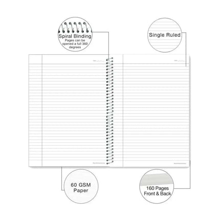 Luxor Premium 5 Subject Note Book | Size - 18cm x 24cm | Pack of 3 showcasing spiral binding and single ruled pages.
