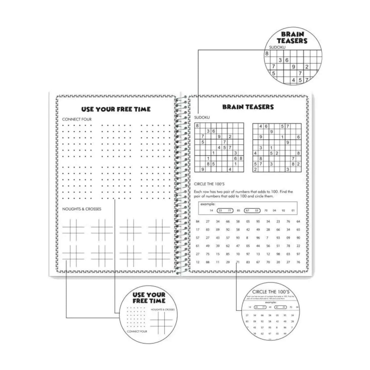 Luxor Premium 5 Subject Note Book | Size - 18cm x 24cm | Pack of 3 interior pages with puzzles and activities.