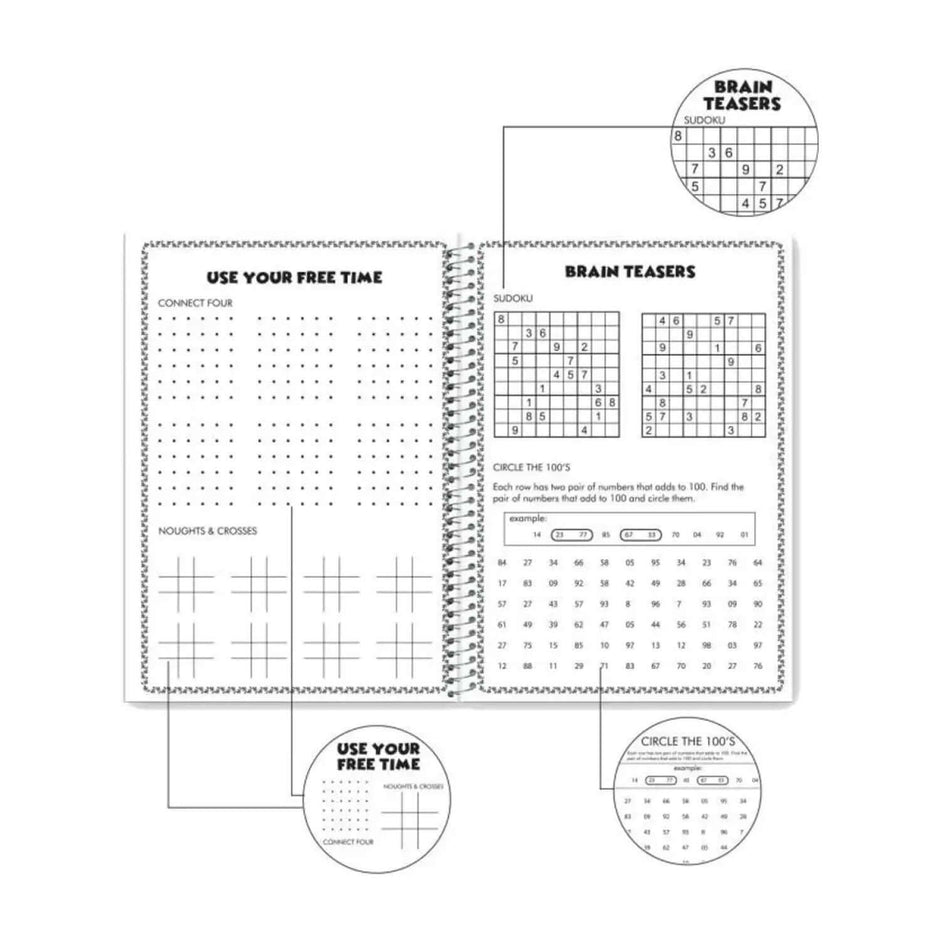 Luxor Premium 5 Subject Note Book | Size - 18cm x 24cm | Pack of 3 interior pages with puzzles and activities.