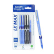 Luxor Schneider LX-MAX Roller Ball Pen | Pack of 5 | Ink Colour - Blue, Black with Refill on display.