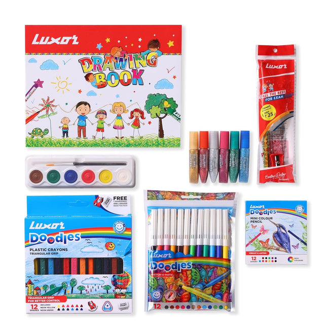 Luxor Doodles Colouring Kit | Stationery Kit of 7 Items