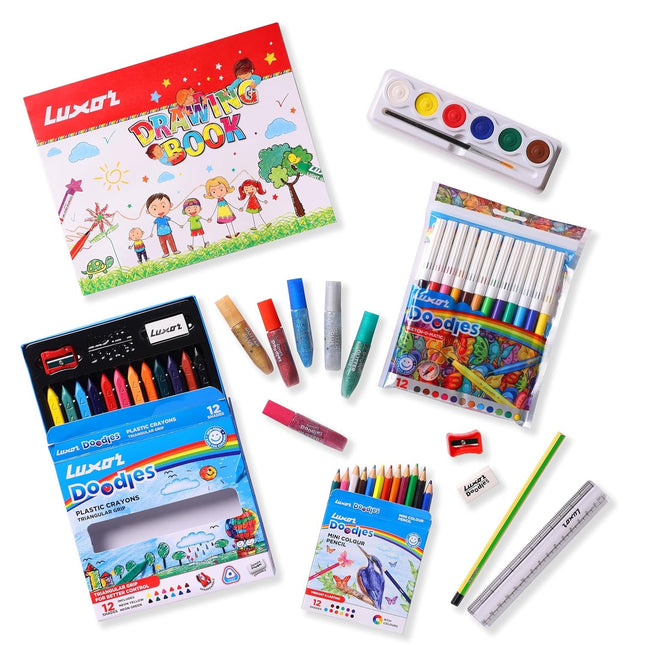 Luxor Doodles Colouring Kit | Stationery Kit of 7 Items