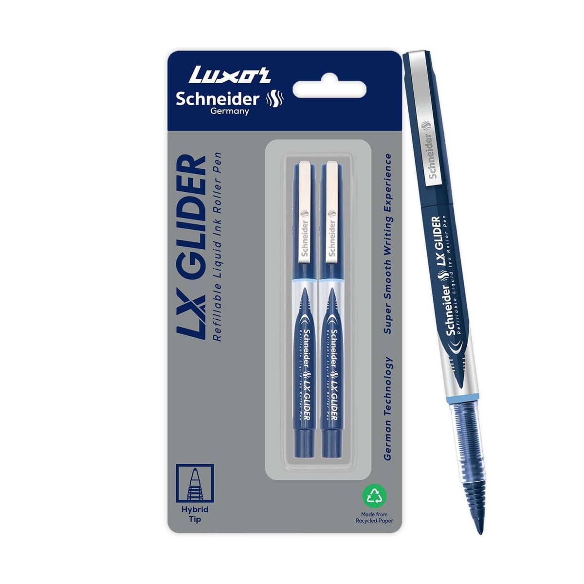 Luxor Schneider LX Glider Roller Ball Pen | Pack of 2 | Ink Colour - Blue - Smooth writing experience.