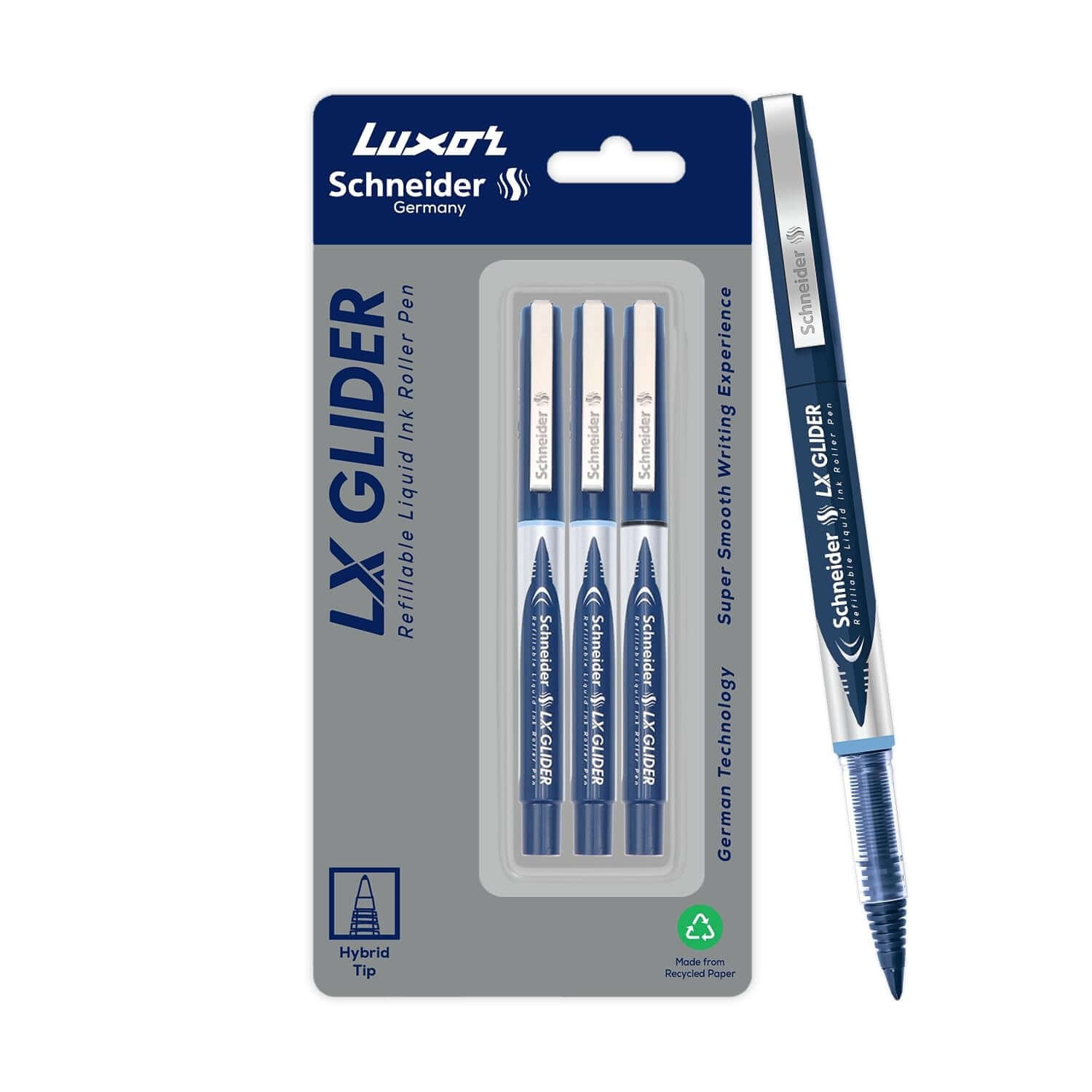 Luxor Schneider LX Glider Roller Ball Pen | Pack of 3 | Ink Colour - Blue and Black - professional writing tools