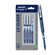 Luxor Schneider LX Glider Roller Ball Pen | Pack of 4 | Ink Colour - Blue, Black, Green with Refill - product packaging and pen.