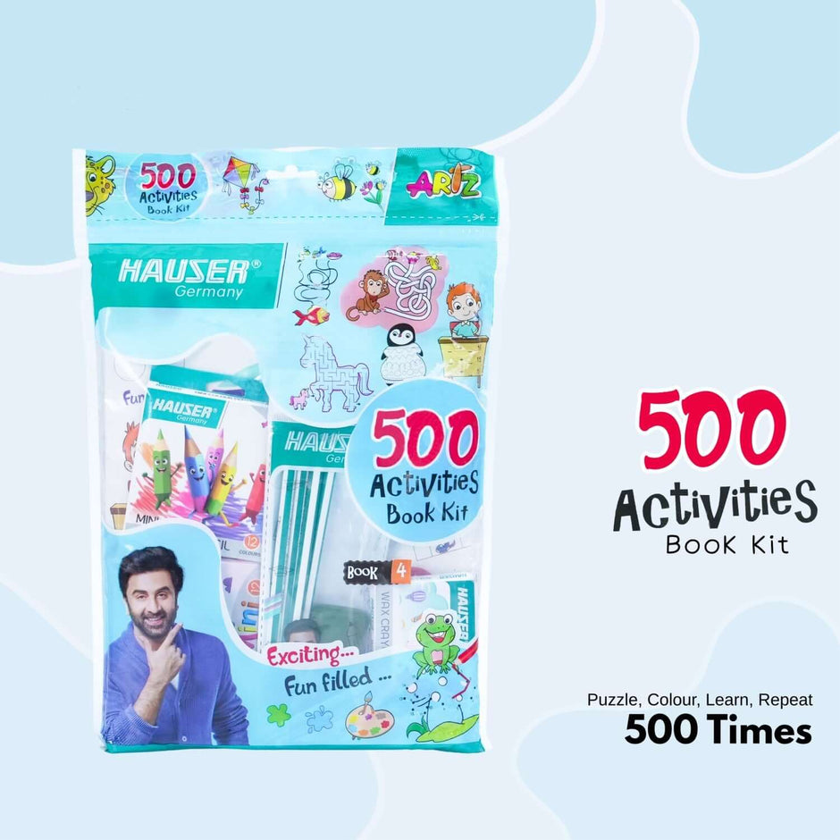Hauser Artz 500 Activities Book Kit | Stationery Kit of 7 Assorted Items with engaging activities and eco-friendly materials.