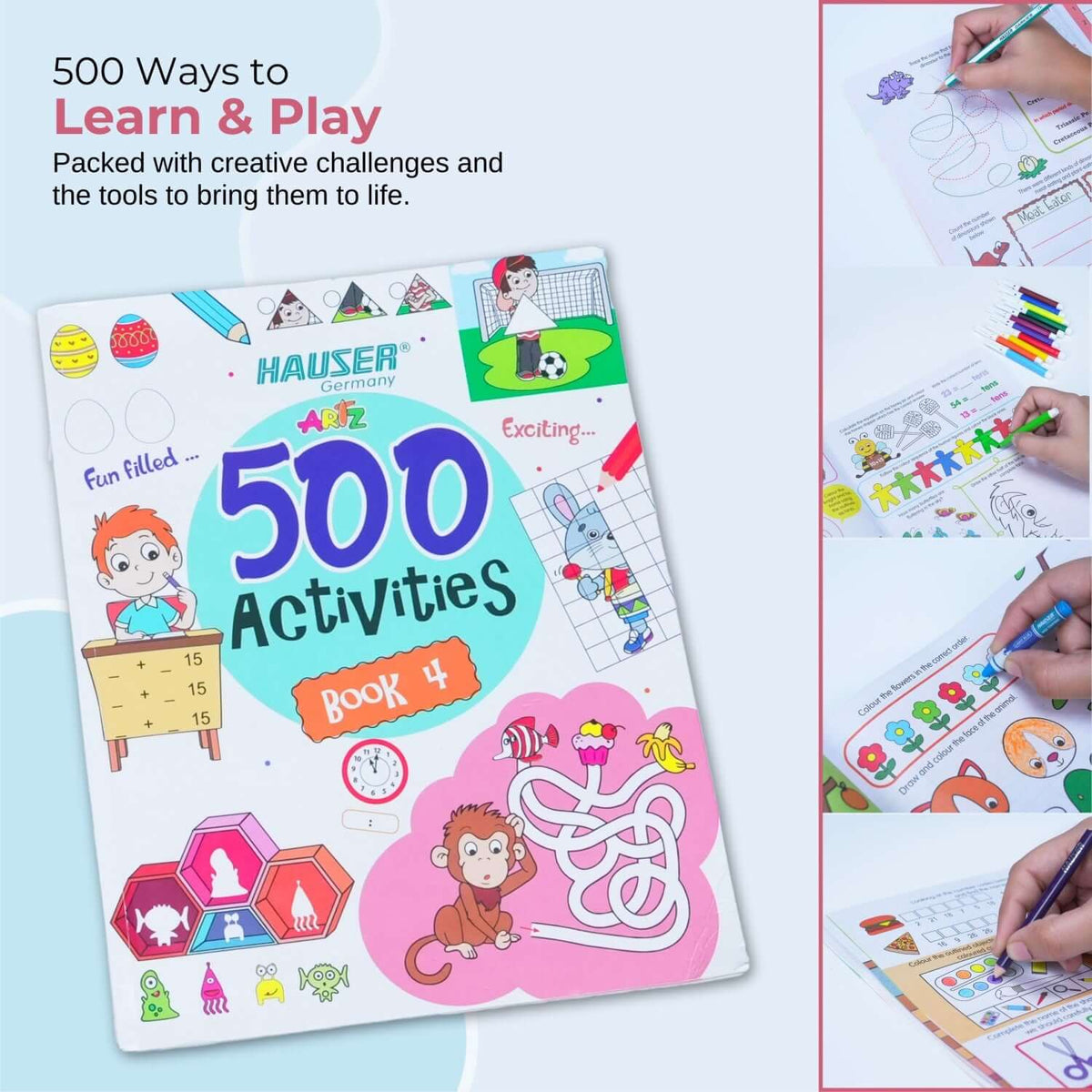 Hauser Artz 500 Activities Book Kit | Stationery Kit of 7 Assorted Items with engaging activity pages and creative tools.