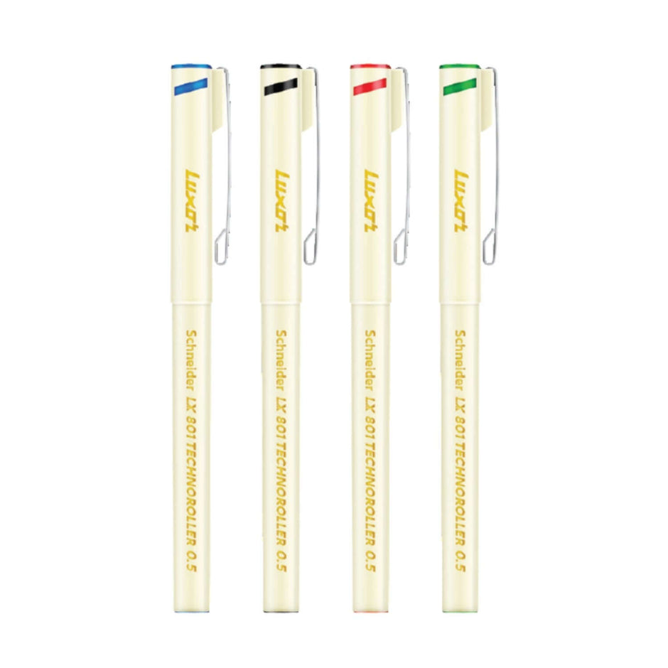 Luxor Schneider LX801 Technoroller Pen | Ink Colour - Blue, Black, Red and Green - precision writing pens