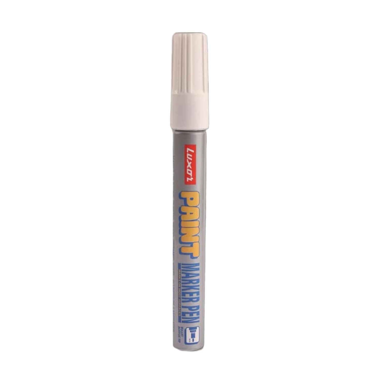 Luxor 902 Paint Marker Pen in white color with sturdy design for multi-surface art and DIY projects.