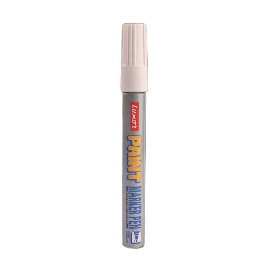 Luxor 902 Paint Marker Pen in white color with sturdy design for multi-surface art and DIY projects.