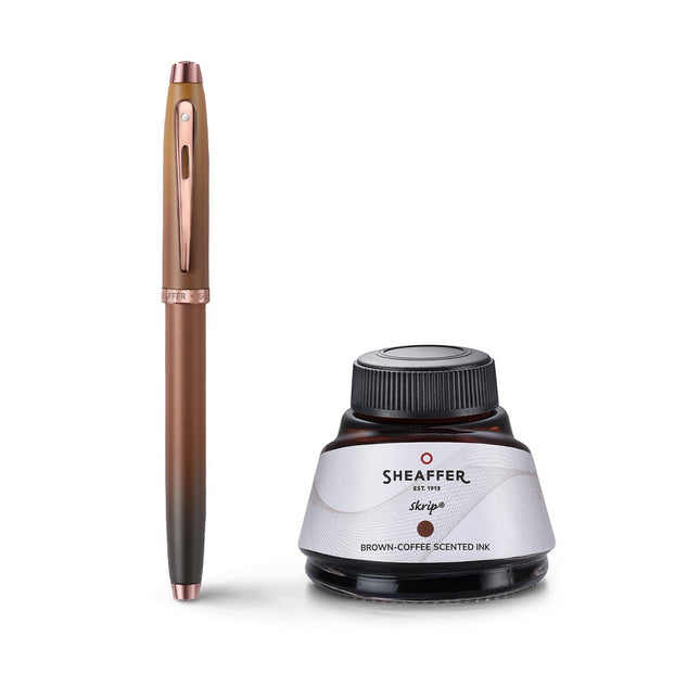 Sheaffer Coffee Edition 100 9374 Fountain Pen Medium Nib with Coffee Scented Ink Bottle