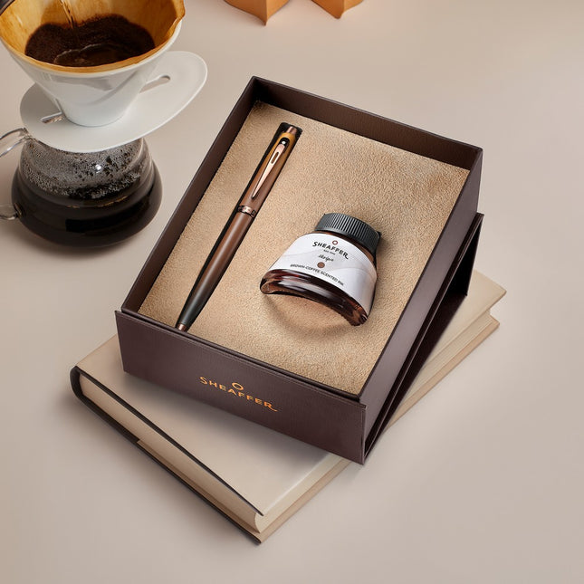 Sheaffer Coffee Edition 100 9374 Fountain Pen Medium Nib with Coffee Scented Ink Bottle